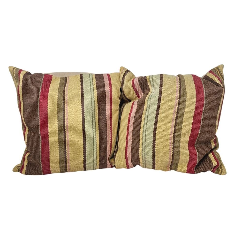 Vintage Pottery Barn 2007 Duncan Striped Throw Pillows 18 x 18 Feather Inserts